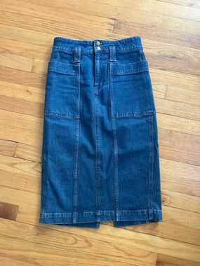 Madewell Dark Blue Denim Skirt with Button Waist